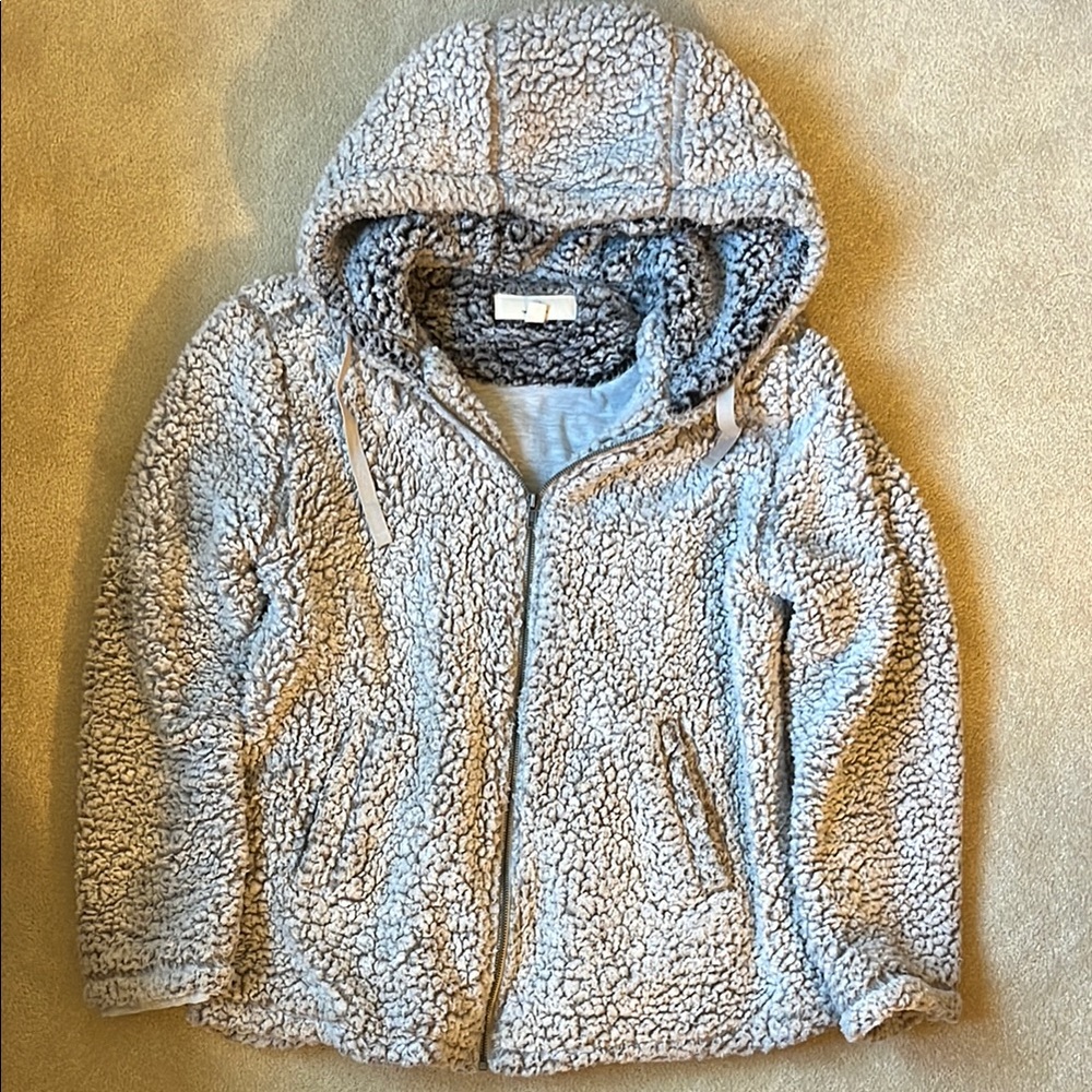 Cozy Grey Neutral Sherpa Teddy Jacket